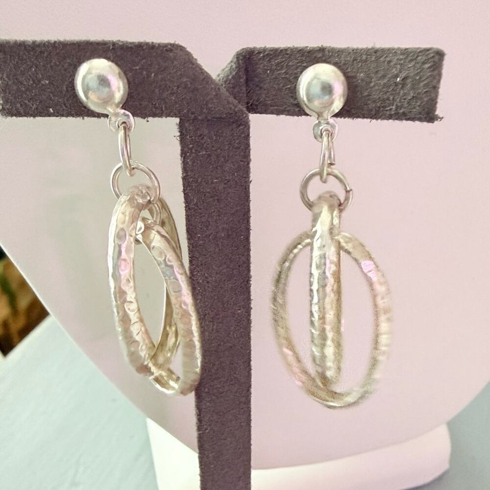 Hammered Sterling Silver Hanging Chainlink Earrings